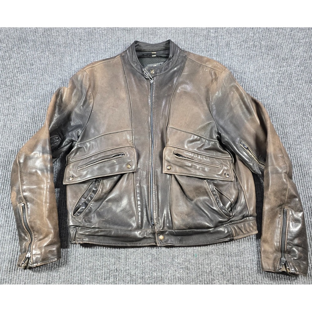 Vintage Brooks Motorcycle Jacket Mens 44 Brown Leather‎ Full Zip Grunge USA Made